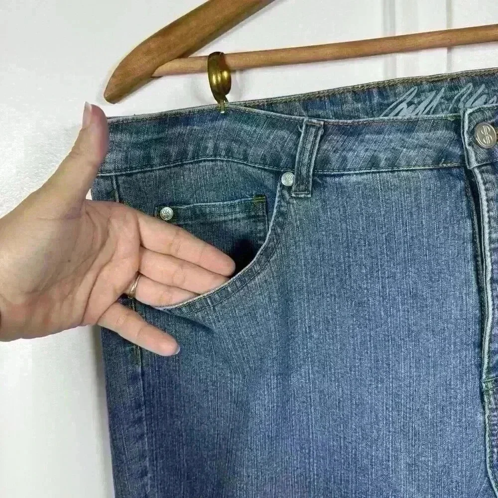 Bill Blass Jeans Blue Stretch Bootcut Womens Size 16 High Rise‎ Pants Butterfly